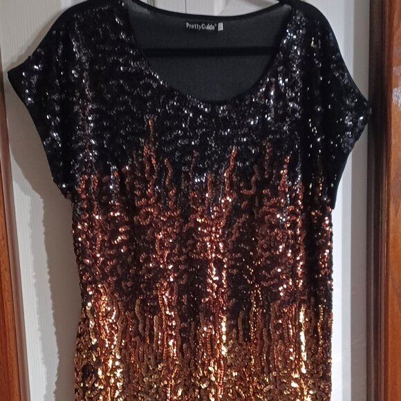 Vtg Pretty Guide Womens XL Sequins Top  Dolman Sleeve Party Black Gold  US - Picture 1 of 7